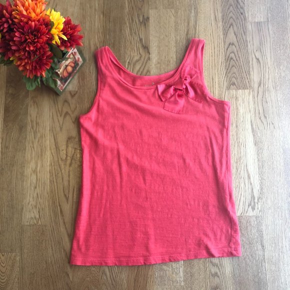 Kate Spade Girls Tank Top Coral Satin Bow Large - Picture 1 of 9